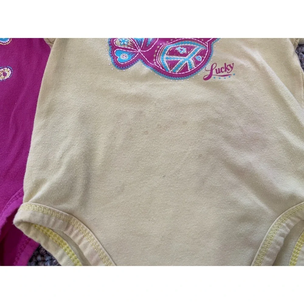 Lucky Brand Girls Yellow & Pink Bird Bodysuits 6-9M